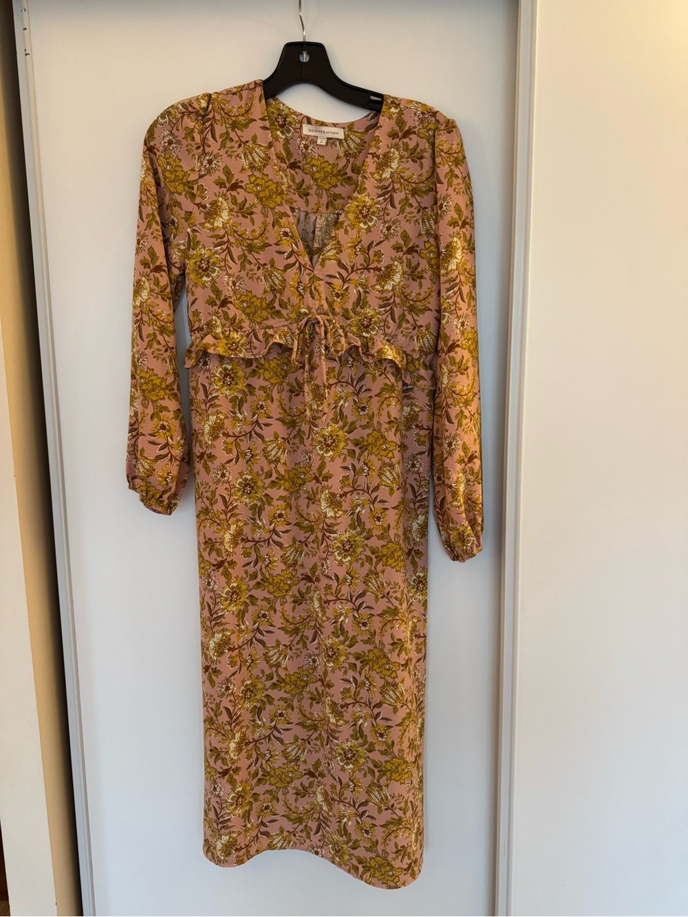 Monteau Pink and Gold Floral Long Sleeve Midi Dress